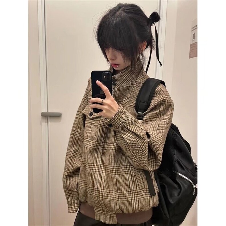 法式小香风千鸟格夹克男女秋冬季百搭哈灵顿外套JXX20-P69图片