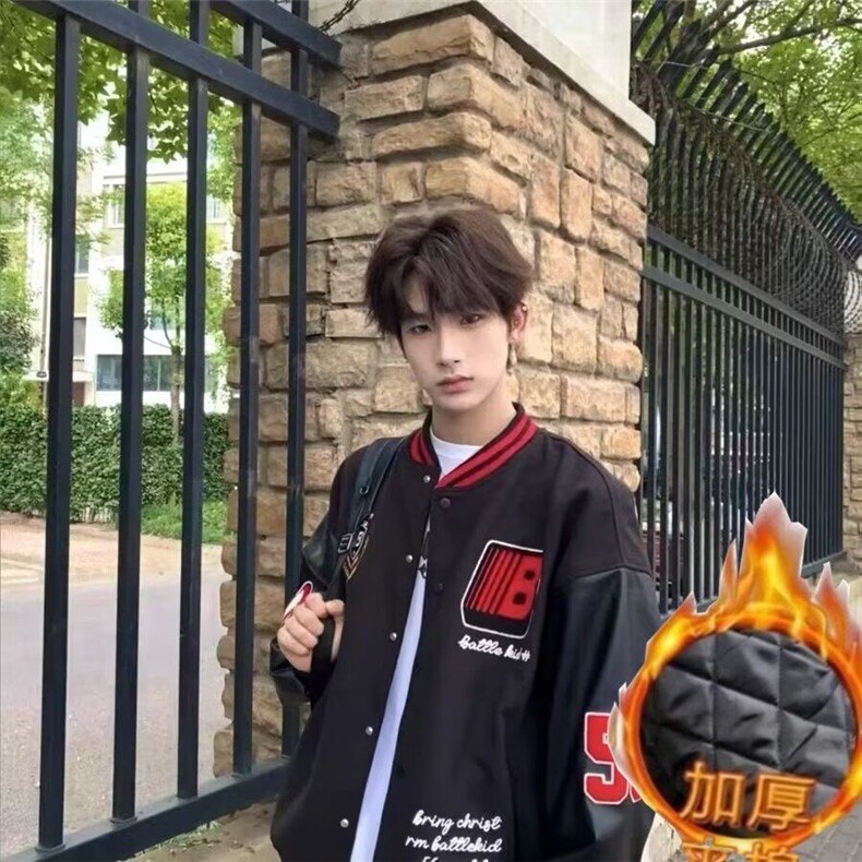 潮高街徽章刺绣pu皮拼接夹克男女青少年学生百搭潮流棒球服,男装夹克,四季星座505