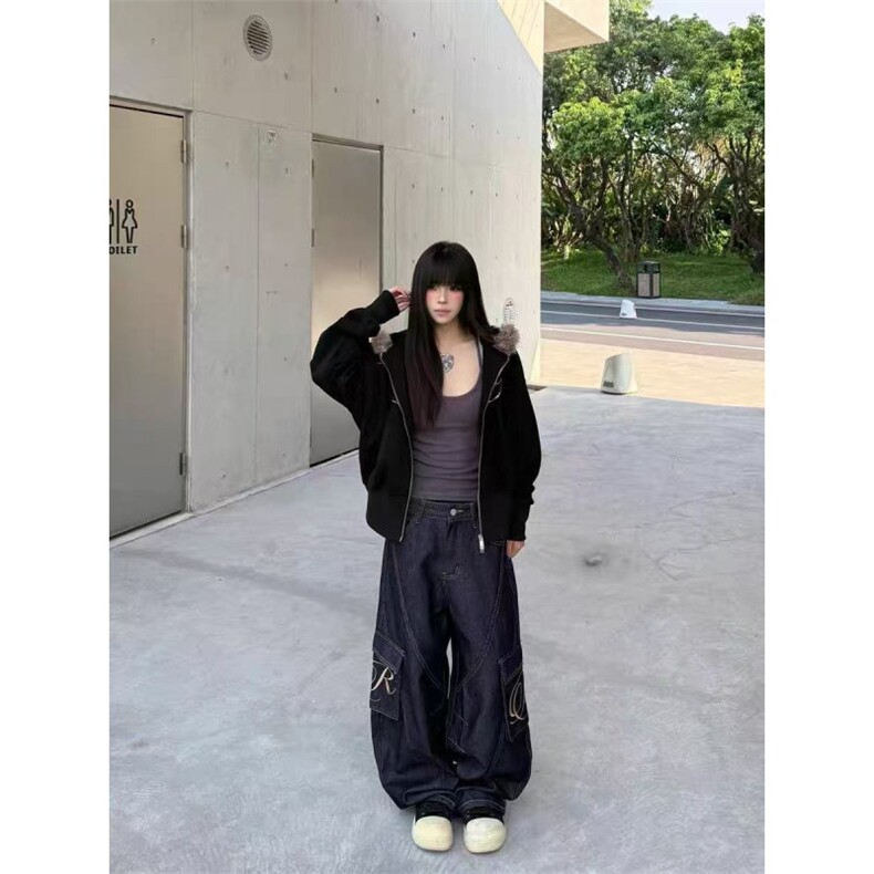 秋季美式复古水洗解构拼接弯刀牛仔宽松阔腿长裤-NZ374-网图,男装牛仔裤,星座1002-2