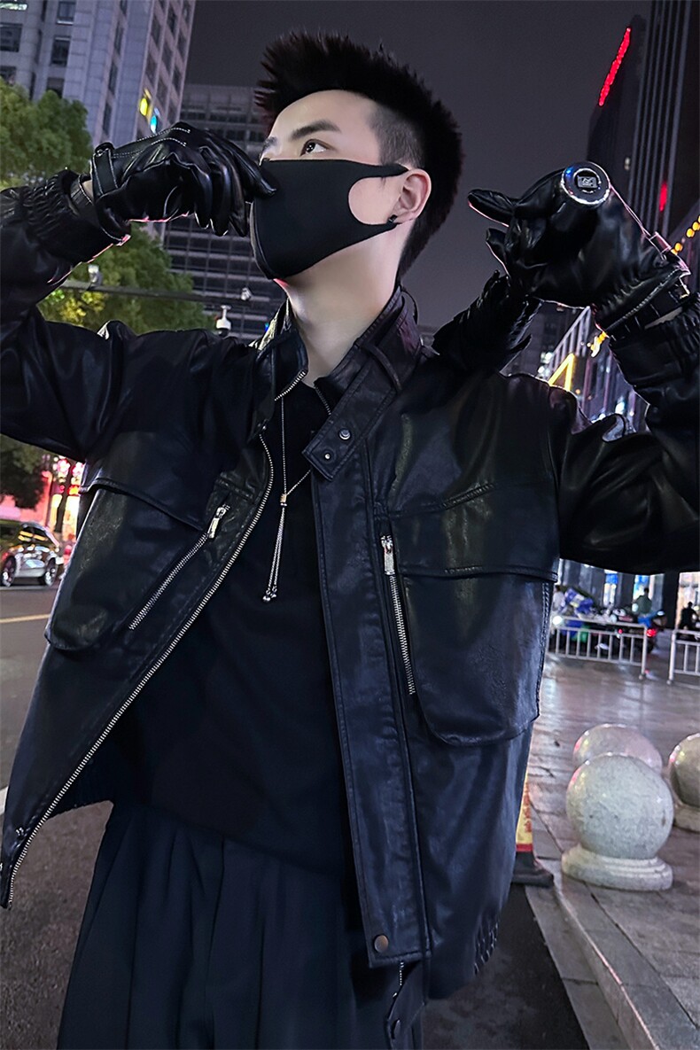 男士皮夹克外套春秋新款设计感立领软皮外套P8808-P128,男装夹克,电商A368
