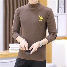 冬季半高领双面绒刺绣蜜蜂卫衣男加绒加厚保暖打底衫长袖黑330P28，男装卫衣，星座1207