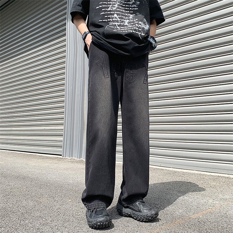 抖音品质高街1997刺绣宽松百搭牛仔裤直筒裤313A-1-NZ030-P55控68,男装牛仔裤,星座808A-1