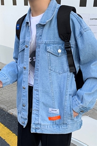2021新款牛仔夹克男韩版ins宽松翻领休闲工装外套潮DS625TP75图片