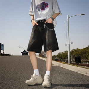 8XL-M 特大码牛仔裤短裤男美式倒装五分裤子宽松直筒DK1527P45图片