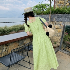 绿色森系小清新夏季新款法式肌理感甜美连衣裙女182A8559P120K188，女装连衣裙，浙宝182A