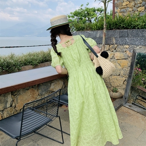 绿色森系小清新夏季新款法式肌理感甜美连衣裙女182A8559P120K188图片