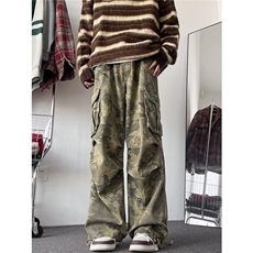抖音品质春款男迷彩工装裤大口袋树枝系带抽绳束脚长裤h0033P60，男装休闲裤，星座1013-1