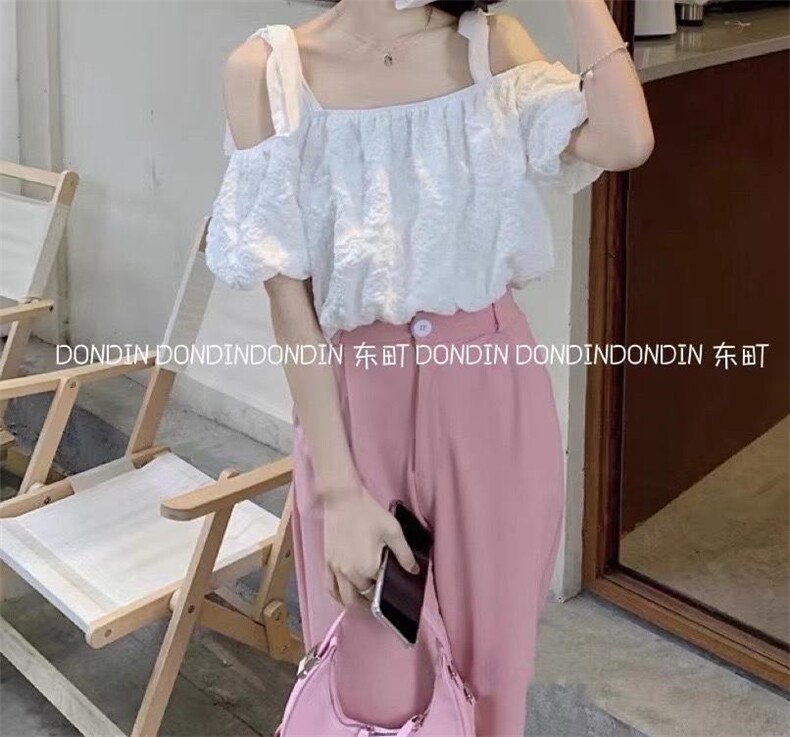 现货丝带蝴蝶结漏肩小衫，其它，东町