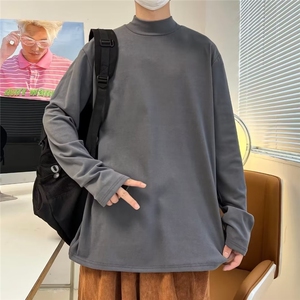 美式ins复古德绒高圆领长袖t恤男潮牌好看宽松打底衫SW15P30图片