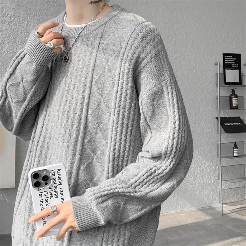 8XL-M圆领毛衣男秋冬季宽松慵懒套头麻花针织衫毛线衣MY19005P68,男装针织衫/毛衣,电商B312
