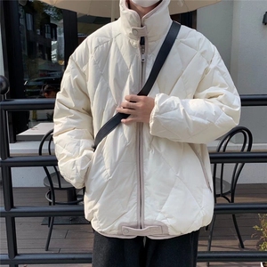 美式复古菱形格立领保暖棉衣男女冬季加厚简约宽松情侣棉服外套潮图片