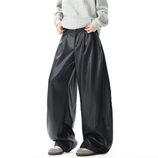 秋季新款复古黑色西装PU皮裤宽松垂感阔腿裤XZ211-1-2559-P65，男装皮裤，星座211-1