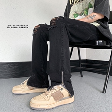 B221美式ins高街暗黑小众破洞小脚弹力牛仔裤LK23060-P65控88，男装牛仔裤，电商B221