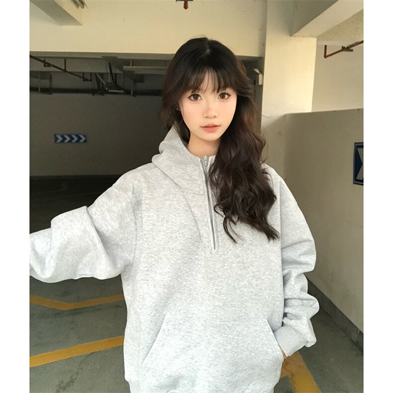 抖音得物高品质二开25秋冬美式重磅宽松纯色连帽拉链高领卫衣W65,男装卫衣,电商A486