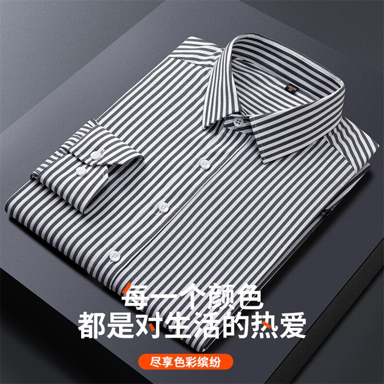 男士条纹衬衫长袖免烫2024新款秋季商务休闲帅气衬衣正装图片