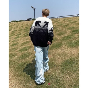 渐变色针织衫男女韩版潮流高街宽松保暖2024冬季ins毛衣MZ597-P53图片