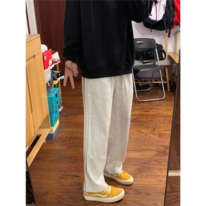 1506/QGE1620A0/P46加绒加厚裤子男款灰色直筒长裤宽松阔腿卫裤图片