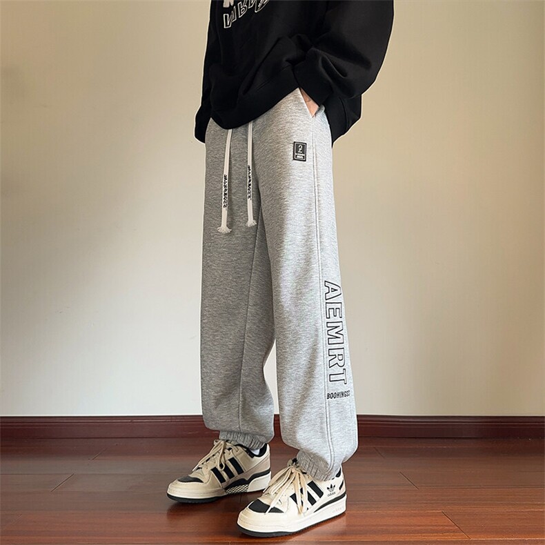 2024冬季新款内景大码束脚刺绣加绒卫裤M-5XHK24860-P50,男装休闲裤,电商A022