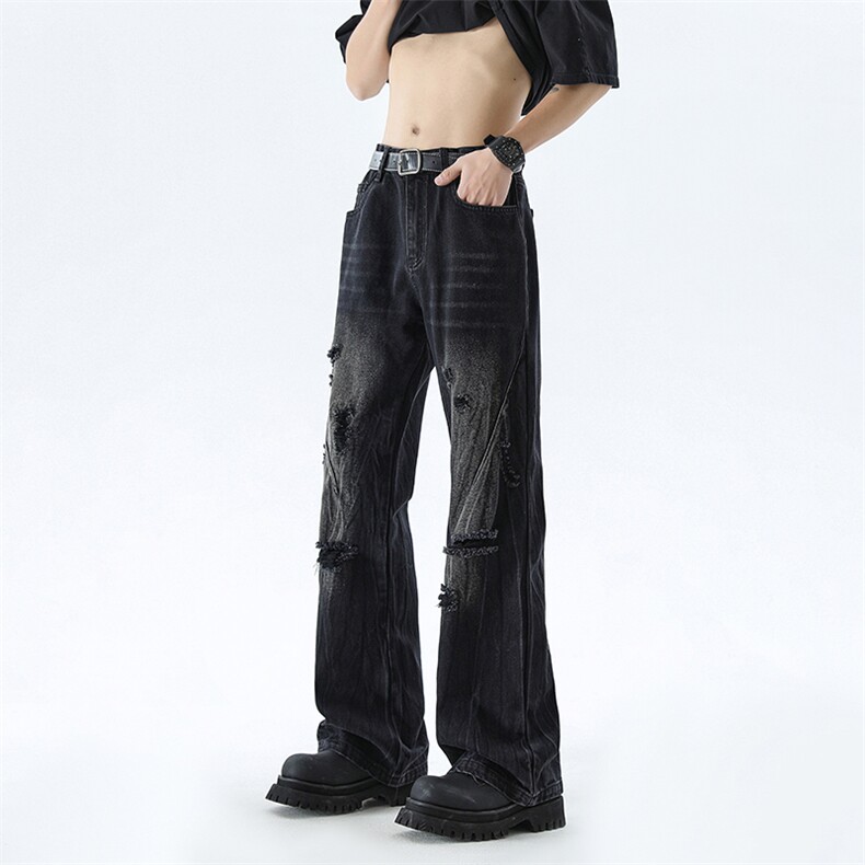 B221美式ins高街暗黑小众夏季重工艺破洞牛仔裤LK24173-P65控88,男装牛仔裤,电商B221