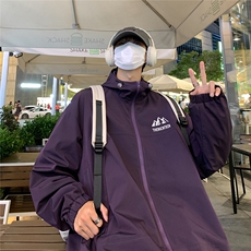 港风夜景时尚宽松字母印花连帽冲锋衣夹克F381P65控88，男装夹克，电商A247