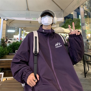 港风夜景 时尚宽松字母印花连帽冲锋衣夹克 F381 P65控88图片