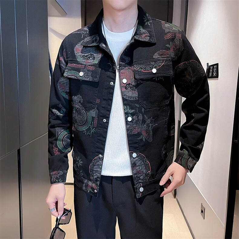2026春季新款水洗男士牛仔夹克个性提花印花图案外套606-P75，男装夹克，电商A225