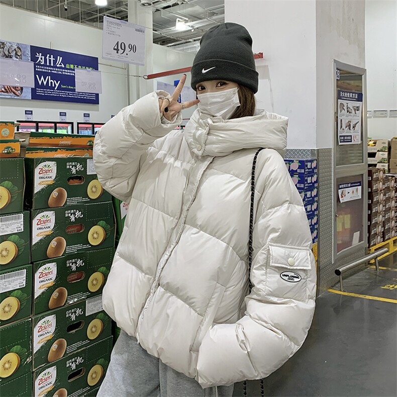 白色韩系高级感羽绒服外套女冬季小个子加厚连帽90白鸭绒面包服,女装羽绒服,2C201