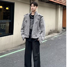 美式水洗解构牛仔外套男春季vibe潮牌宽松休闲百搭做旧立领夹克，男装工装外套，星座410-6（原星座1304-1）