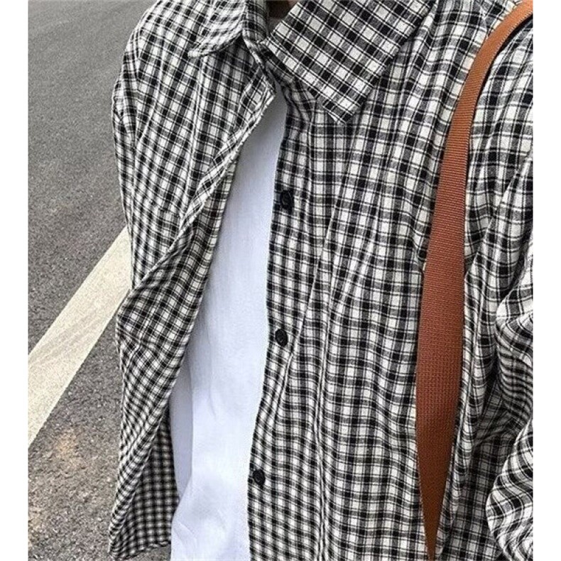 慵懒风蓝色格子衬衫男款春夏季复古格纹衬衣cleanfit外套C58,男装衬衫,星座1116A（原606A-3）