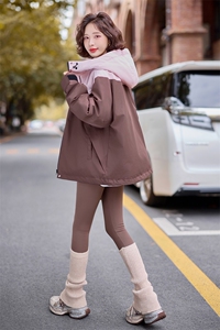 2024冬季新款白鸭绒冲锋衣连帽羽绒服拼色外套女图片