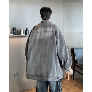美式复古牛仔夹克外套男女秋冬2024新款宽百搭水洗破洞开衫上衣潮图片
