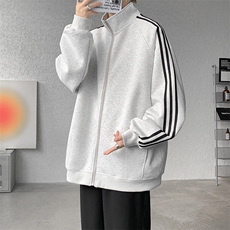 8XL-M三条杠运动卫衣特大码美式条纹立领夹克开衫外套JK5205/P65，男装夹克，电商B238
