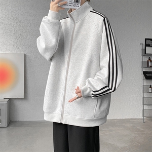 8XL-M三条杠运动卫衣特大码美式条纹立领夹克开衫外套JK5205/P65图片