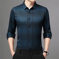 长袖衬衫男春秋季2023新款商务休闲潮流纯色百搭中年男士衬衣，男装衬衫，电商B212（原钱塘6029）