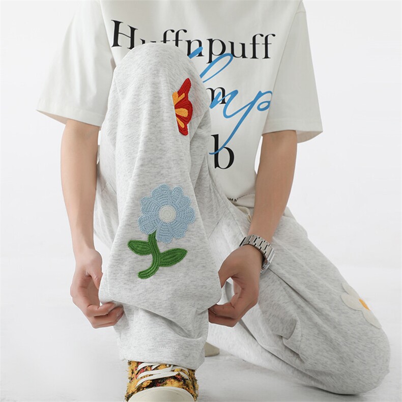 多巴胺刺绣休闲裤子男春夏季美式潮牌修身显瘦垂坠感情侣弯刀长裤，男装休闲裤，星座610A