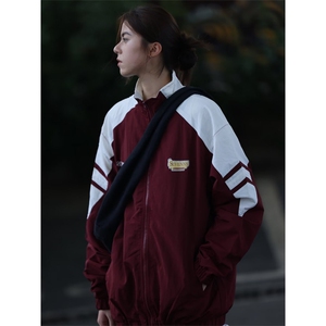 1506/Q83190/P61美式春秋棒球服外套女复古撞色拼接休闲新款宽松图片