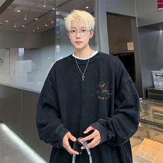 美式潮牌重磅水洗做旧圆领卫衣力推大码男XZ517A-2-Y7737-P58，男装卫衣，星座517A-2