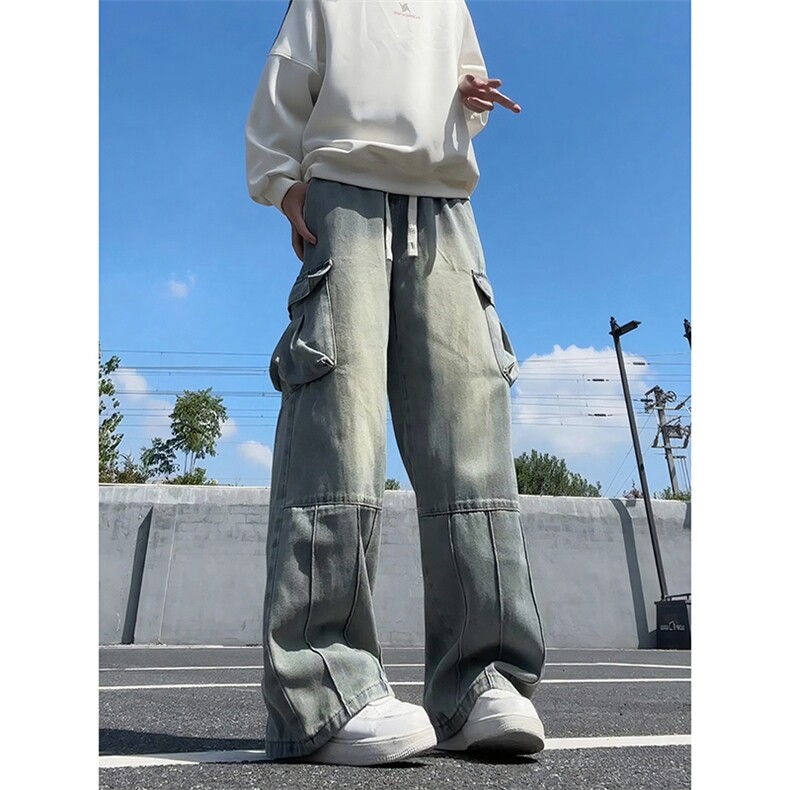 2026现货春季水洗大口袋美式复古工装牛仔裤男阔腿裤子-A1158P55，男装牛仔裤，电商B241