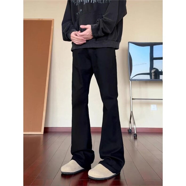 黑色加绒加厚牛仔裤男款秋冬潮牌痞帅vibe裤子cleanfit直筒微喇裤,男装牛仔裤,四季星座505