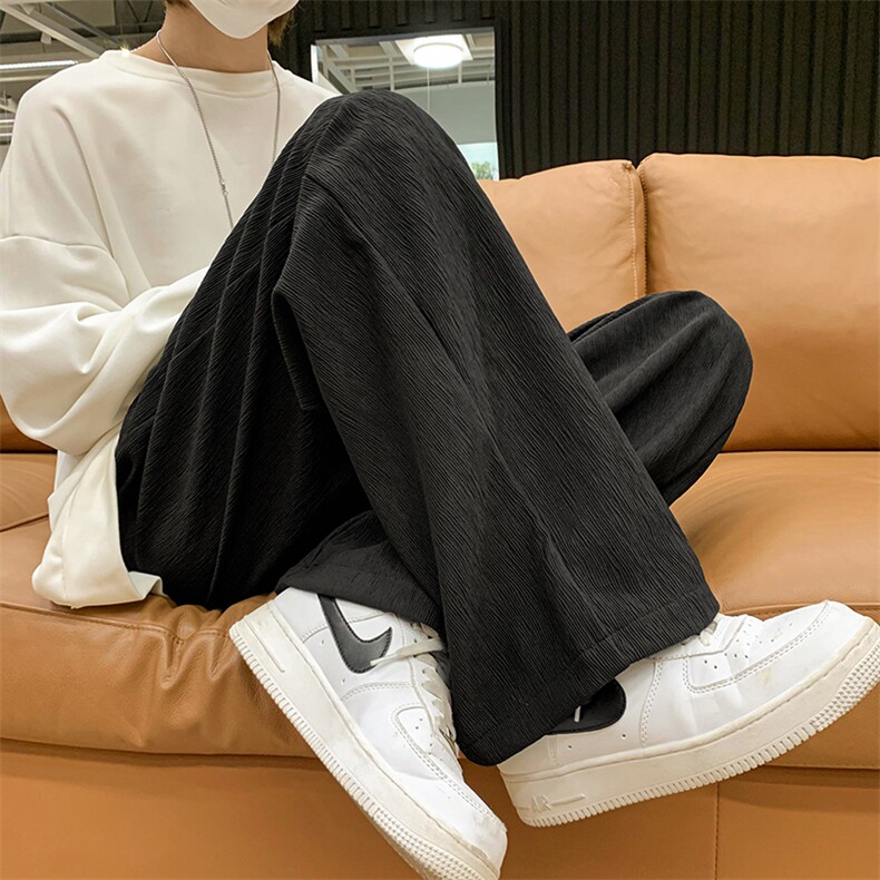 现货垂感褶皱布料直筒宽松休闲裤长裤男KD525-P40图片