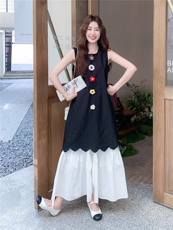 钩花百褶背心裙套装女夏慵懒风松弛感半裙两件套，女装套装/套裙，2C262