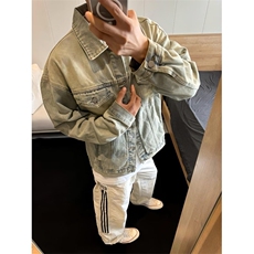 JK128-P52美式高街水洗做旧黄泥染牛仔外套男款潮流宽松，男装工装外套，电商B323A