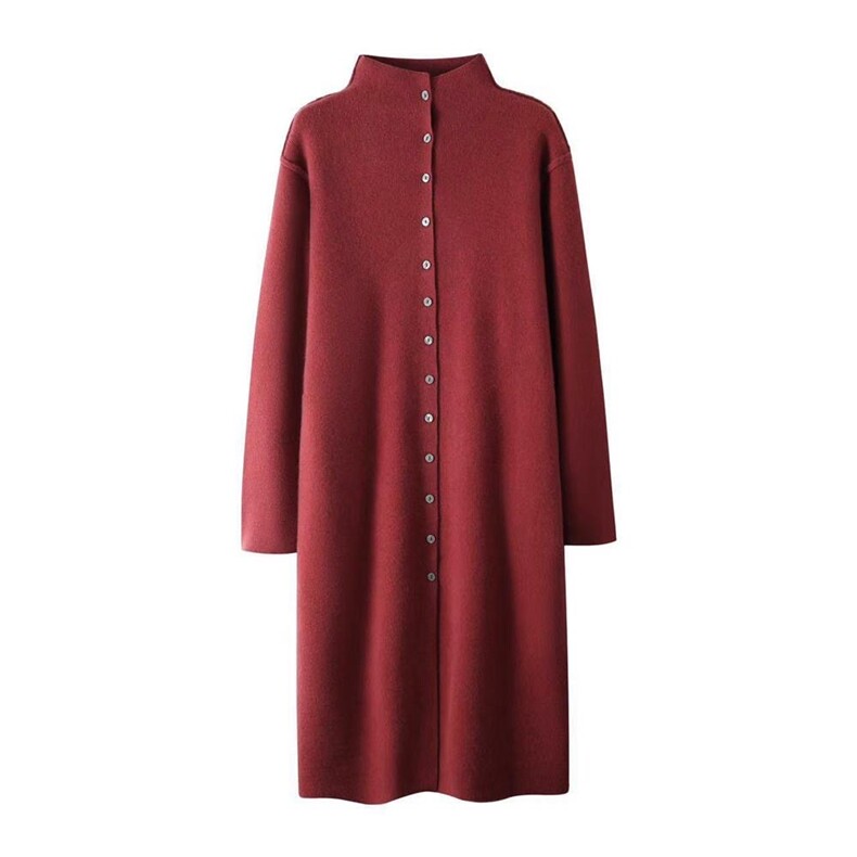 2025年秋季中长款单排扣纯色长袖半高领大衣时尚百搭，女装双面呢大衣，梵泰羊绒