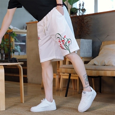 风大刺绣短裤男中式休闲百搭五分裤沙滩裤XZ310B-3-DK1902-P27，男装牛仔裤，星座310B-3