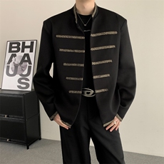 春装2025新中式立领外套男高级感宫廷风男街头痞帅小众垫肩夹克，男装夹克，星座909