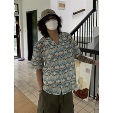 美式潮牌度假穿搭海岛衬衫短袖花衬衣宽松日系休闲上衣男CJ52，男装T恤，星座1116A（原606A-3）