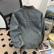 港风秋款男牛仔夹克衫大口袋PU皮领宽松休闲外套JK8876P75，男装工装外套，星座1013-1