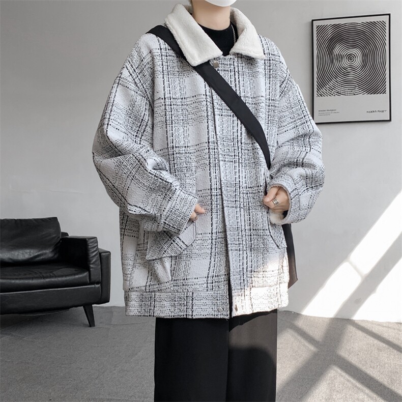 M-8XL格子羊羔毛棉服冬季大码小香风加绒外套加厚棉衣MF7001/P138,男装棉衣,电商B238
