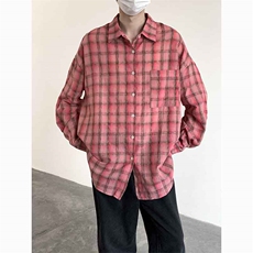 粉色格子长袖衬衫男翻领宽松休闲衬衣秋季CS90-P50，男装衬衫，星座512-1（原513-3）