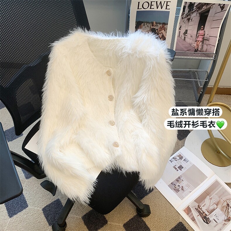 小香风短款仿貂外套女新款法式高级感毛衣针织开衫上衣MY014-85图片